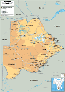 PHYSICAL Map of Botswana