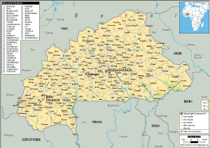 PHYSICAL Map of Burkina Faso
