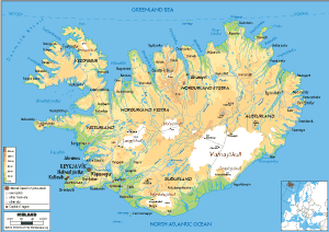 PHYSICAL Map of Iceland
