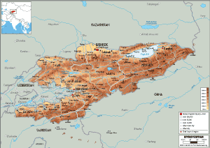 PHYSICAL Map of Kyrgyzstan