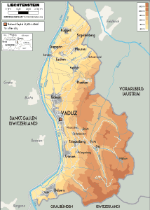 PHYSICAL Map of Liechtenstein