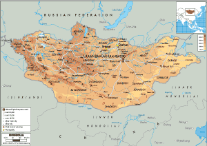 PHYSICAL Map of Mongolia