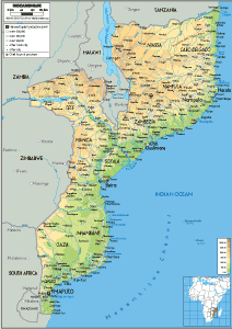 PHYSICAL Map of Mozambique