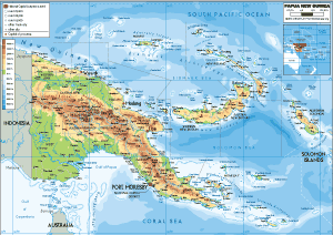 PHYSICAL Map of Papua New Guinea