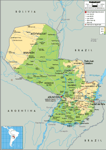 PHYSICAL Map of Paraguay