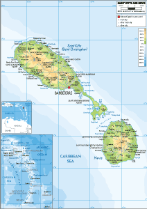 PHYSICAL Map of Saint Kitts and Nevis