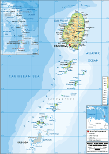 PHYSICAL Map of Saint Vincent and the Grenadines