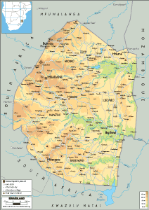 PHYSICAL Map of Eswatini