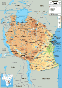 PHYSICAL Map of Tanzania