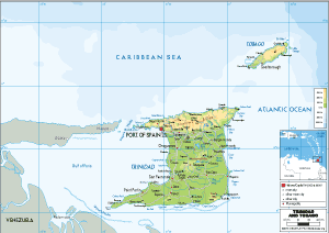 PHYSICAL Map of Trinidad and Tobago