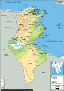 PHYSICAL Map of Tunisia