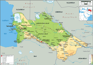 PHYSICAL Map of Turkmenistan