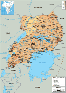 PHYSICAL Map of Uganda