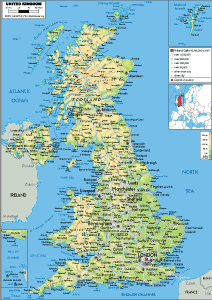 PHYSICAL Map of the United Kingdom