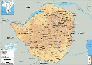 PHYSICAL Map of Zimbabwe